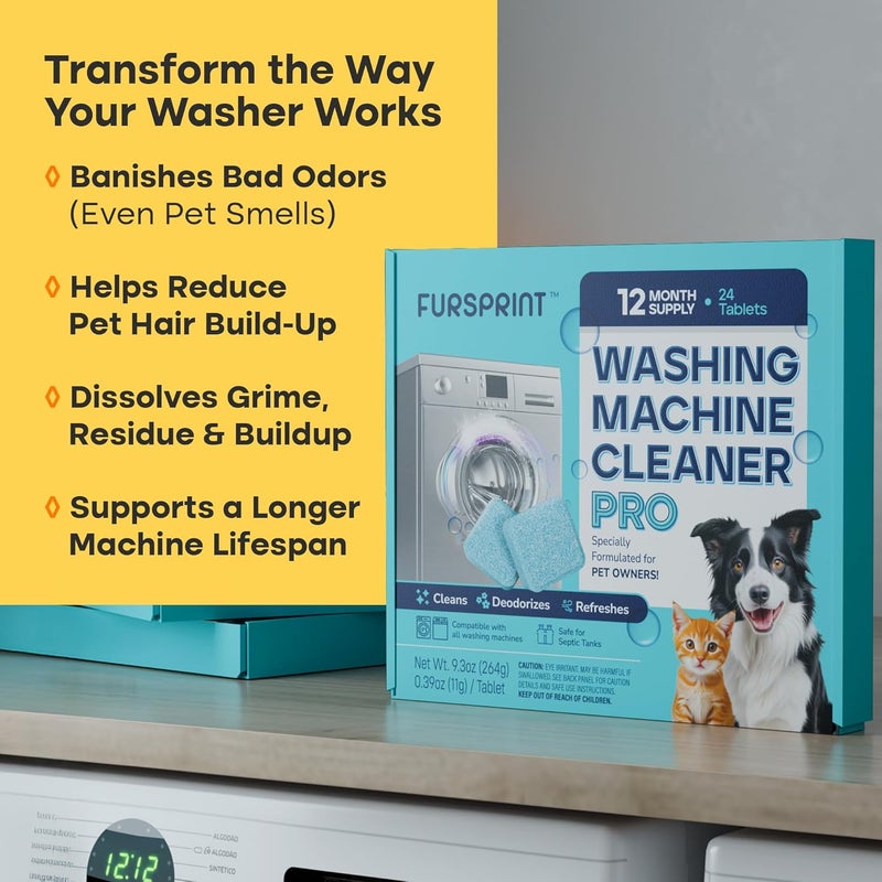 Fursprint Washing Machine Cleaner Tablets - 24 Pack for a 12 Month Supply. Formulated for Pet Owners. Compatible with HE, Top & Front Load. Easily Removes Residue, Grime. Value Brand by Uproot Clean - Image 4